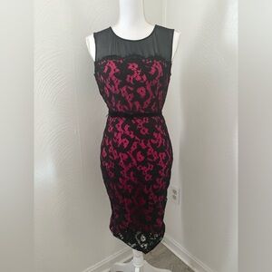Karen Millen Elegant Black and Pink Lace Midi Dress